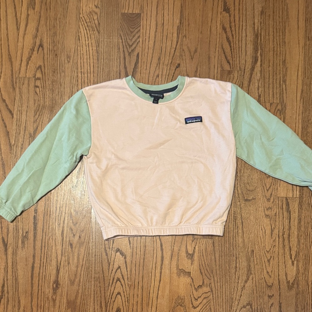 Patagonia Pastel Pink and Green Long Sleeve Shirt